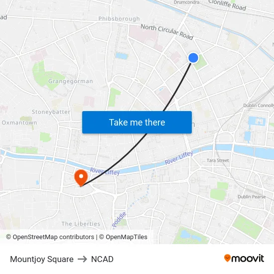 Mountjoy Square to NCAD map