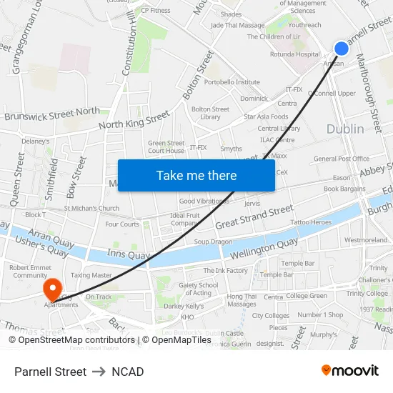 Parnell Street to NCAD map