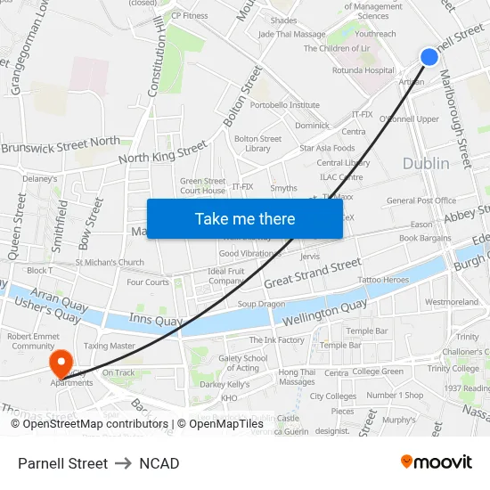 Parnell Street to NCAD map