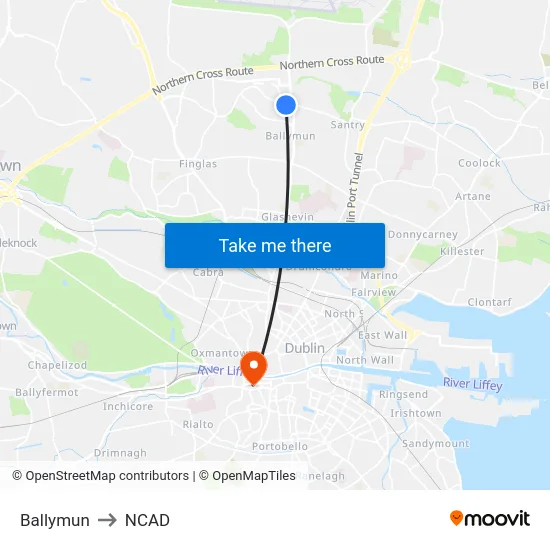 Ballymun to NCAD map