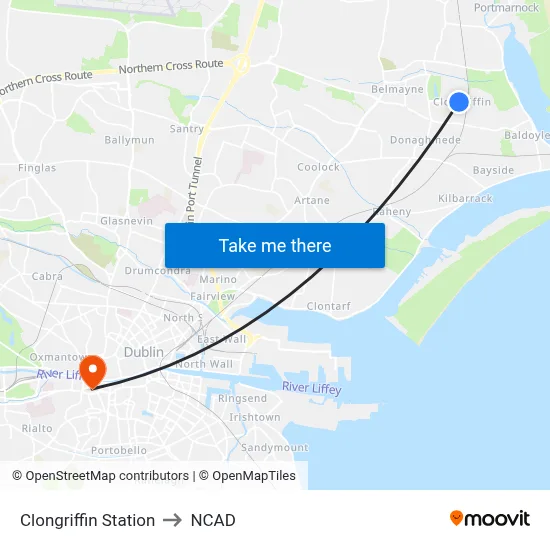 Clongriffin Station to NCAD map