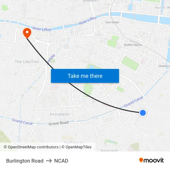 Burlington Road to NCAD map
