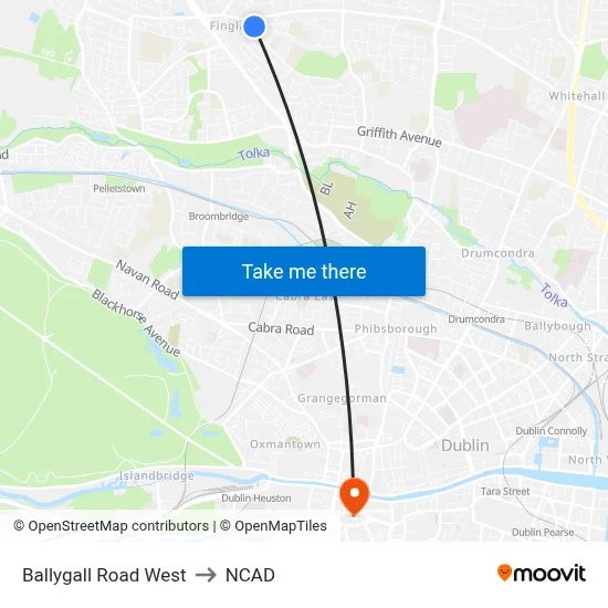 Ballygall Road West to NCAD map