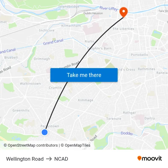 Wellington Road to NCAD map