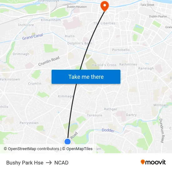 Bushy Park Hse to NCAD map