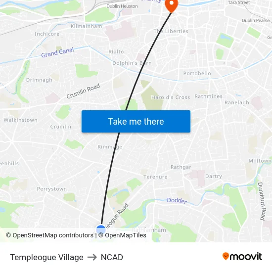 Templeogue Village to NCAD map