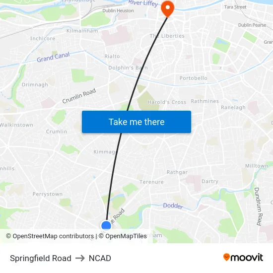 Springfield Road to NCAD map