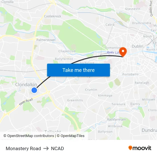 Monastery Road to NCAD map