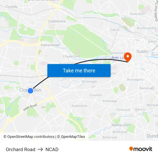 Orchard Road to NCAD map