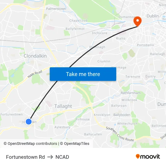 Fortunestown Rd to NCAD map