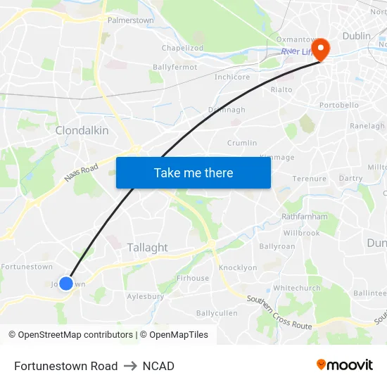 Fortunestown Road to NCAD map