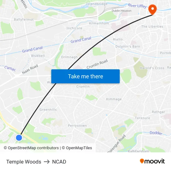 Temple Woods to NCAD map