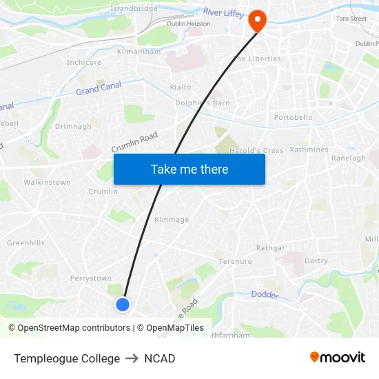 Templeogue College to NCAD map