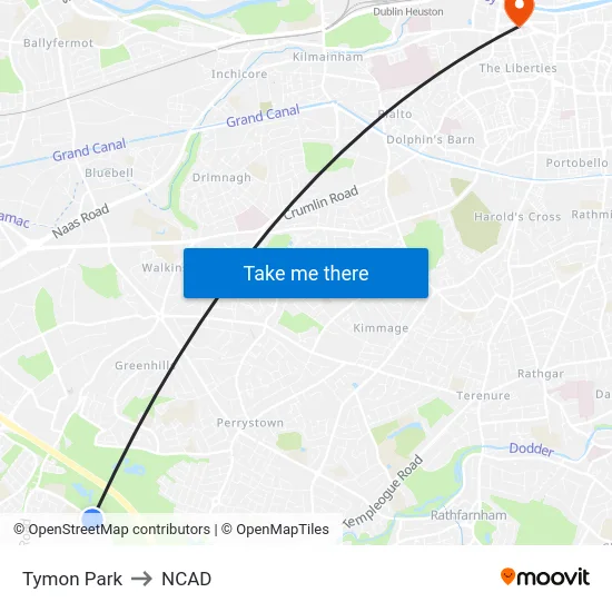 Tymon Park to NCAD map