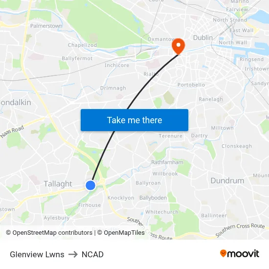 Glenview Lwns to NCAD map