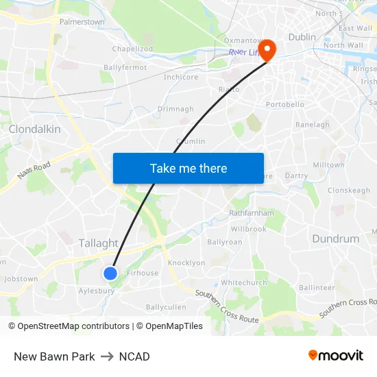 New Bawn Park to NCAD map
