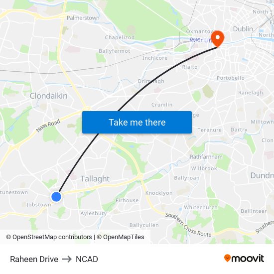 Raheen Drive to NCAD map
