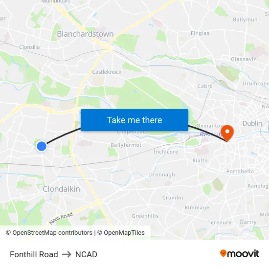 Fonthill Road to NCAD map