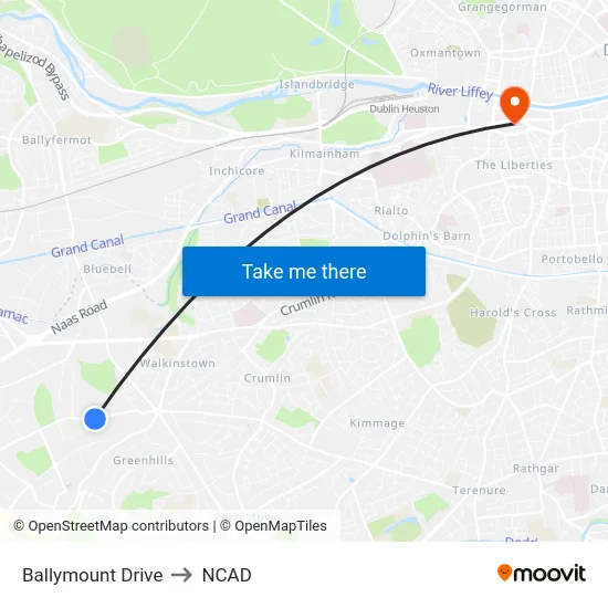 Ballymount Drive to NCAD map
