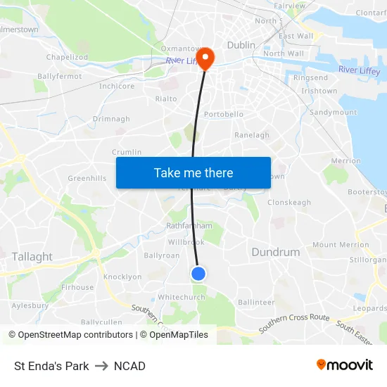 St Enda's Park to NCAD map