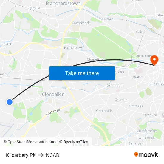 Kilcarbery Pk to NCAD map