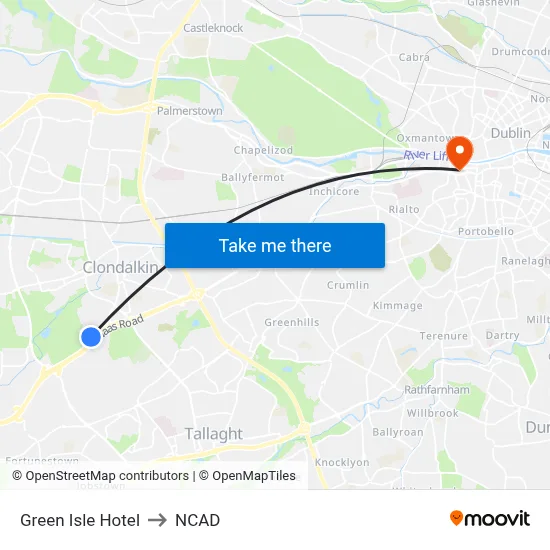 Green Isle Hotel to NCAD map