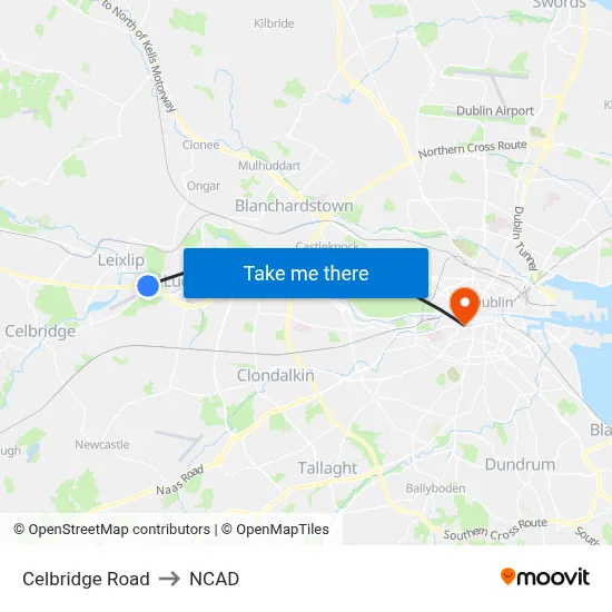 Celbridge Road to NCAD map