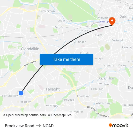 Brookview Road to NCAD map