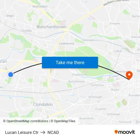 Lucan Leisure Ctr to NCAD map