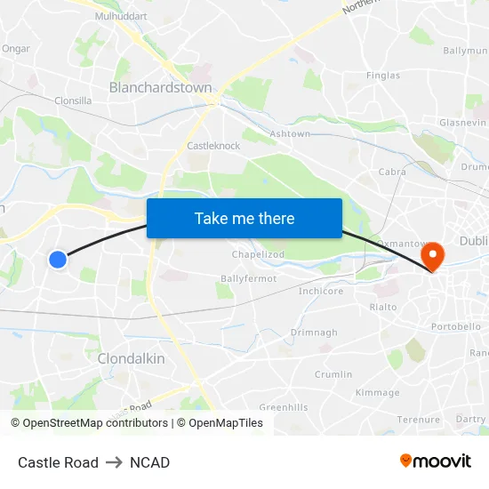 Castle Road to NCAD map
