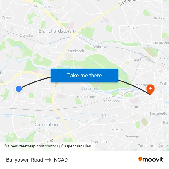 Ballyowen Road to NCAD map