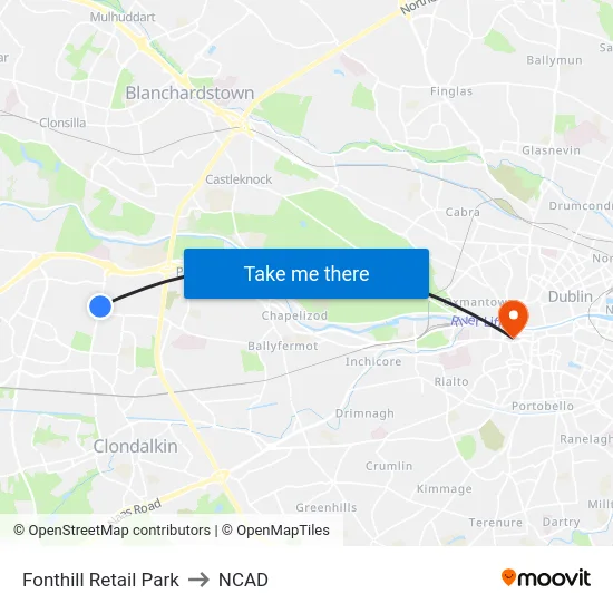 Fonthill Retail Park to NCAD map