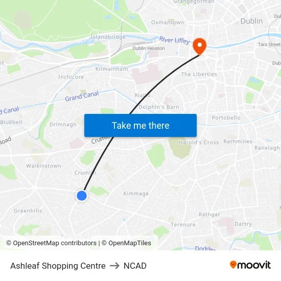 Ashleaf Shopping Centre to NCAD map