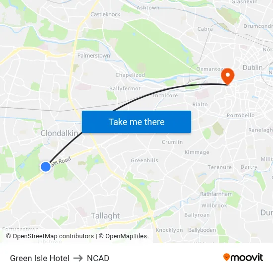 Green Isle Hotel to NCAD map