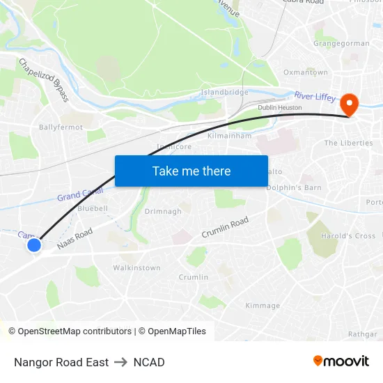 Nangor Road East to NCAD map