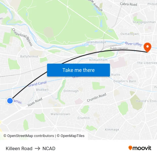 Killeen Road to NCAD map