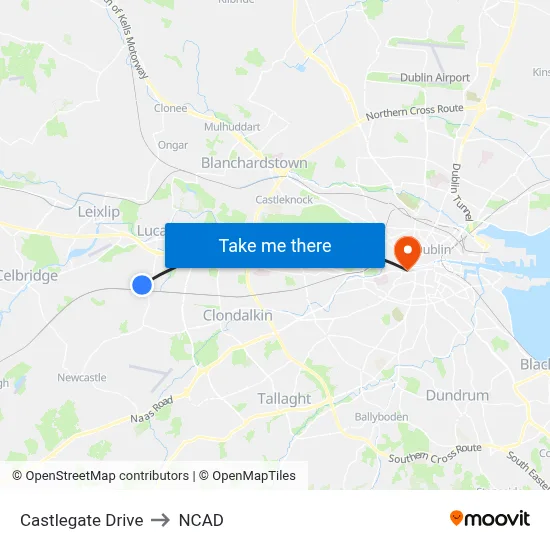 Castlegate Drive to NCAD map