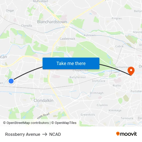 Rossberry Avenue to NCAD map