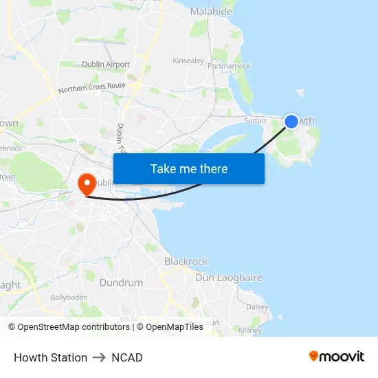 Howth Station to NCAD map