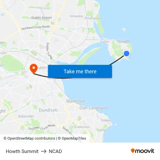 Howth Summit to NCAD map