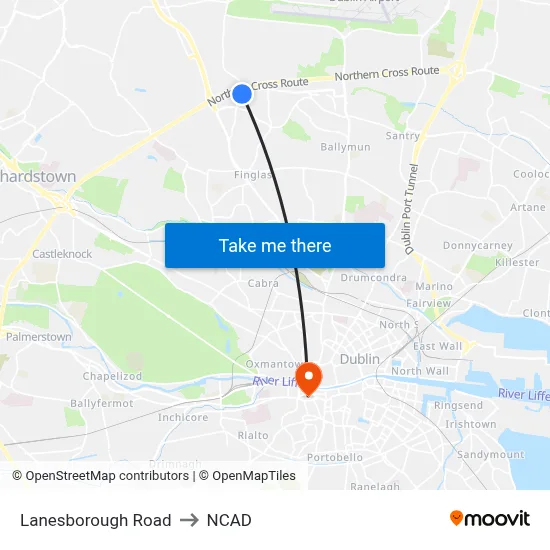 Lanesborough Road to NCAD map