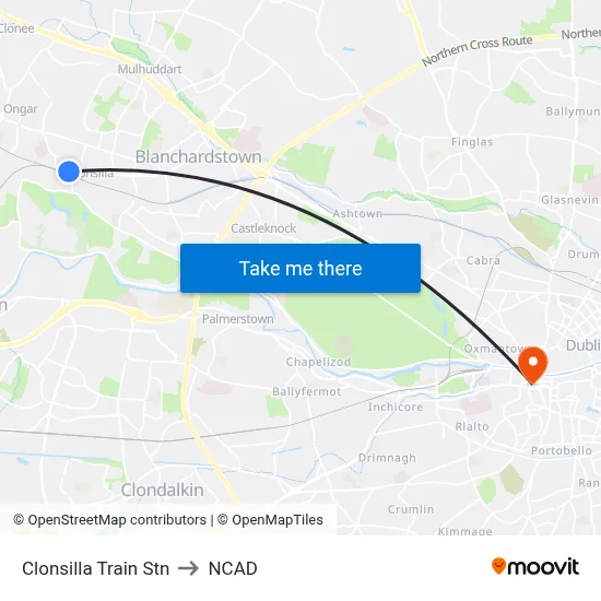 Clonsilla Train Stn to NCAD map