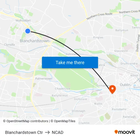 Blanchardstown Ctr to NCAD map