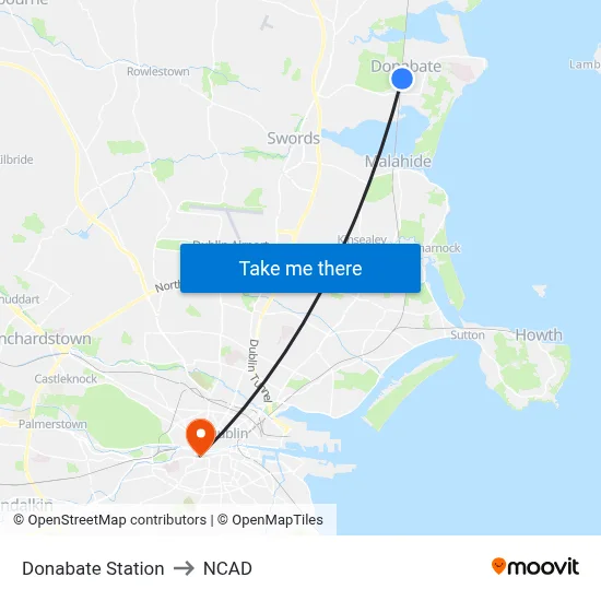 Donabate Station to NCAD map
