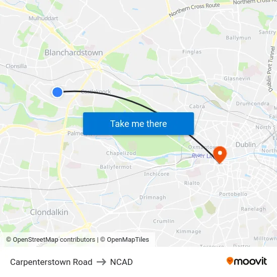 Carpenterstown Road to NCAD map