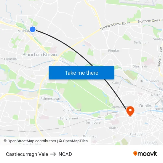 Castlecurragh Vale to NCAD map