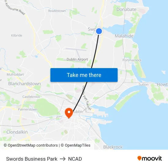 Swords Business Park to NCAD map