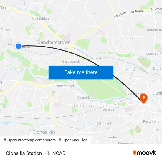 Clonsilla Station to NCAD map