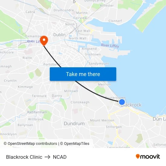 Blackrock Clinic to NCAD map