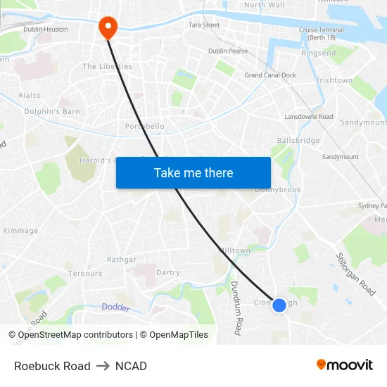 Roebuck Road to NCAD map